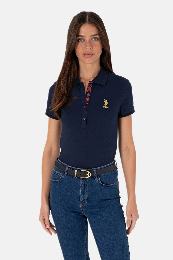 U.S. Polo Assn. teget plava ženska majica s uzorkom na ovratniku-[SKU]