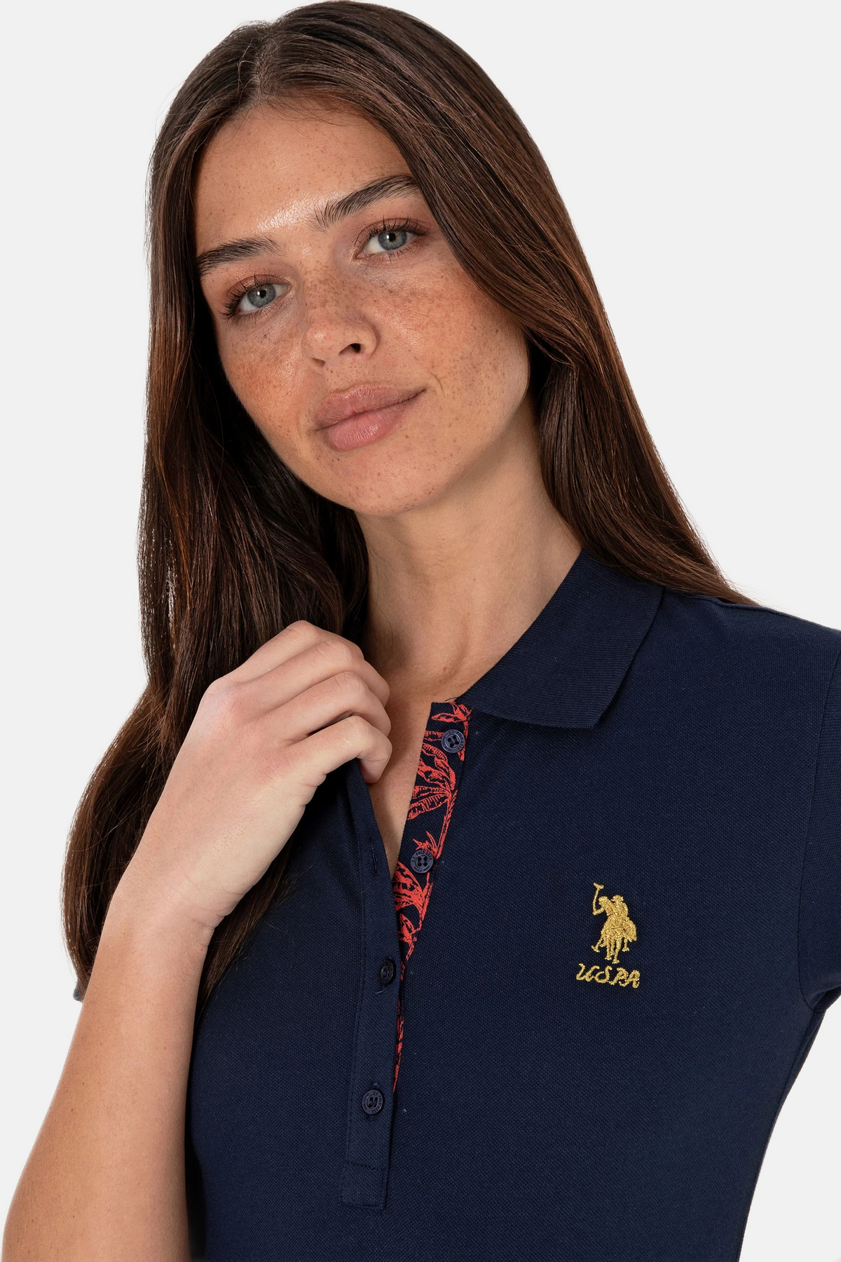 U.S. Polo Assn. teget plava ženska majica s uzorkom na ovratniku