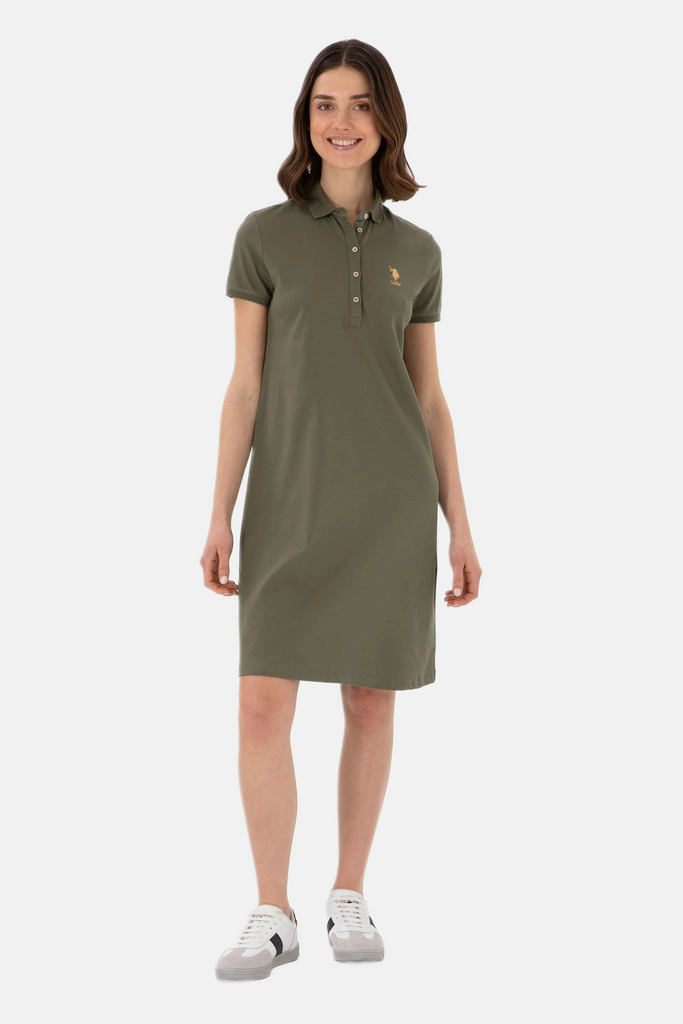 U.S. Polo Assn. khaki ženska haljina s kratkim rukavima-[SKU]