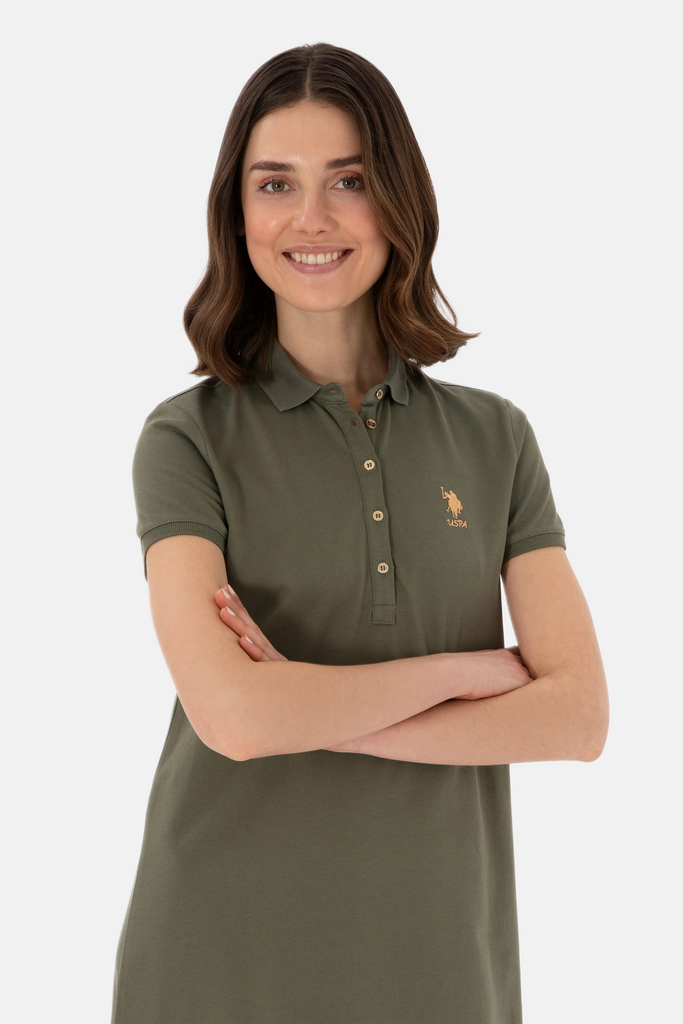 U.S. Polo Assn. khaki ženska haljina s kratkim rukavima-[SKU]