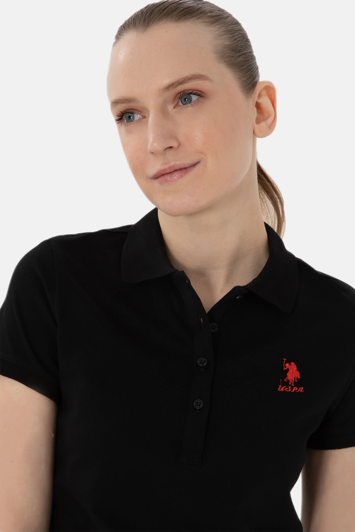U.S. Polo Assn. crna ženska polo majica kratkih rukava sa crvenim logom