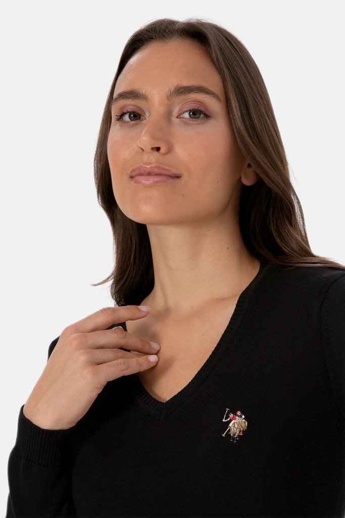 U.S. Polo Assn. crni ženski džemper na V izrez-[SKU]