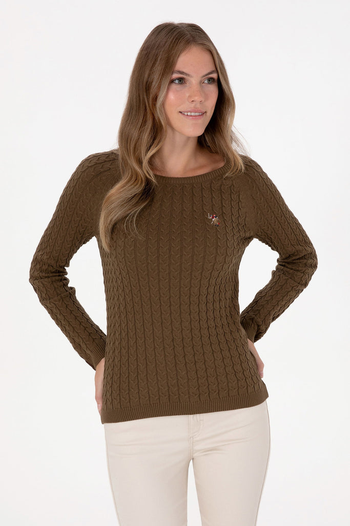 U.S. Polo Assn. khaki ženski džemper okrugli izrez-[SKU]