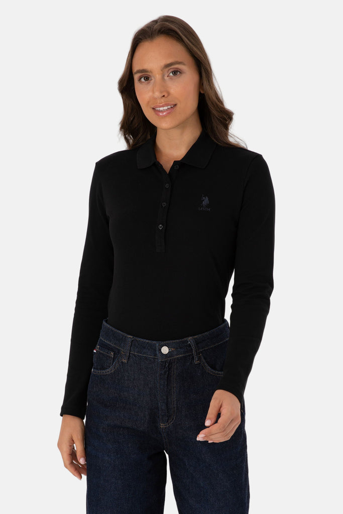 U.S. Polo Assn. crna ženska polo majica dugih rukava-[SKU]