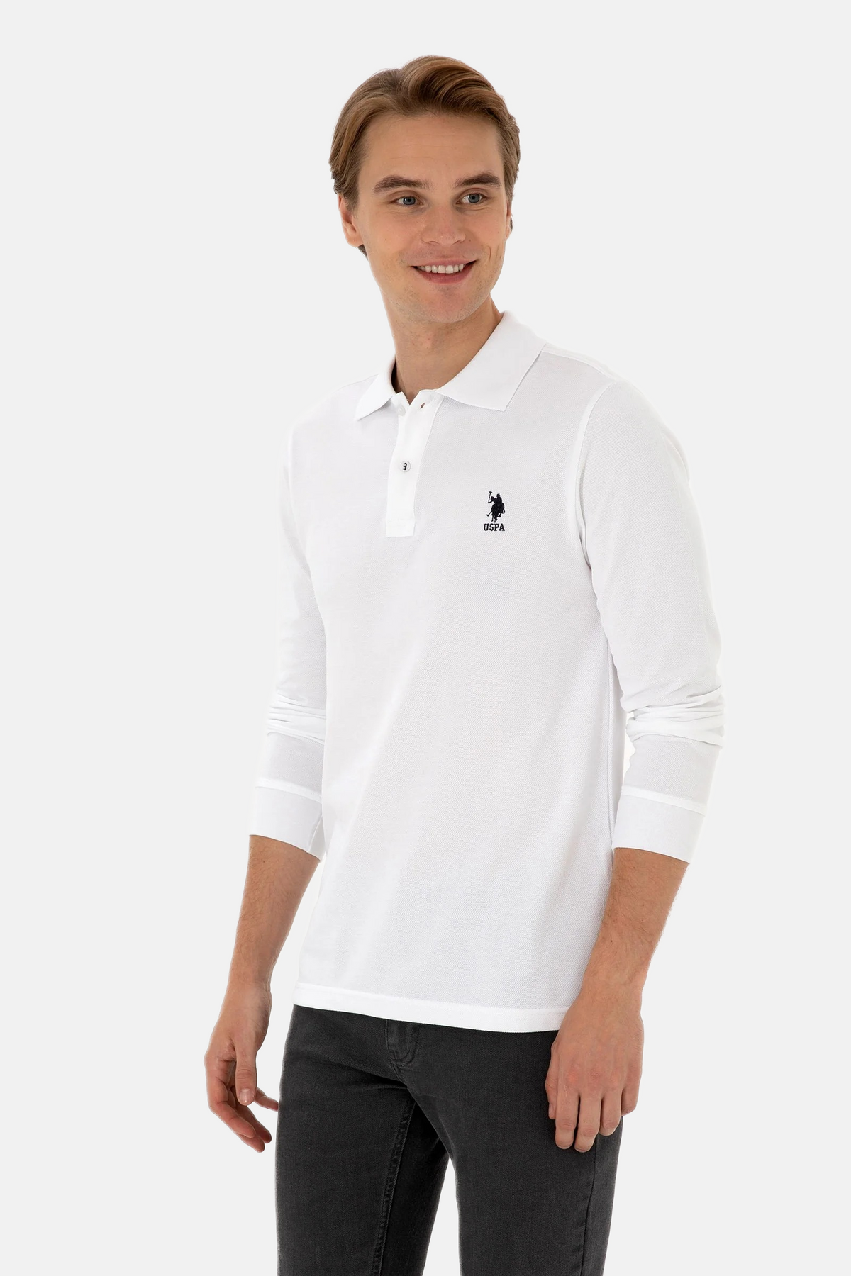 U.S. Polo Assn. bijela muška majica s dugim rukavima klasičnog kroja