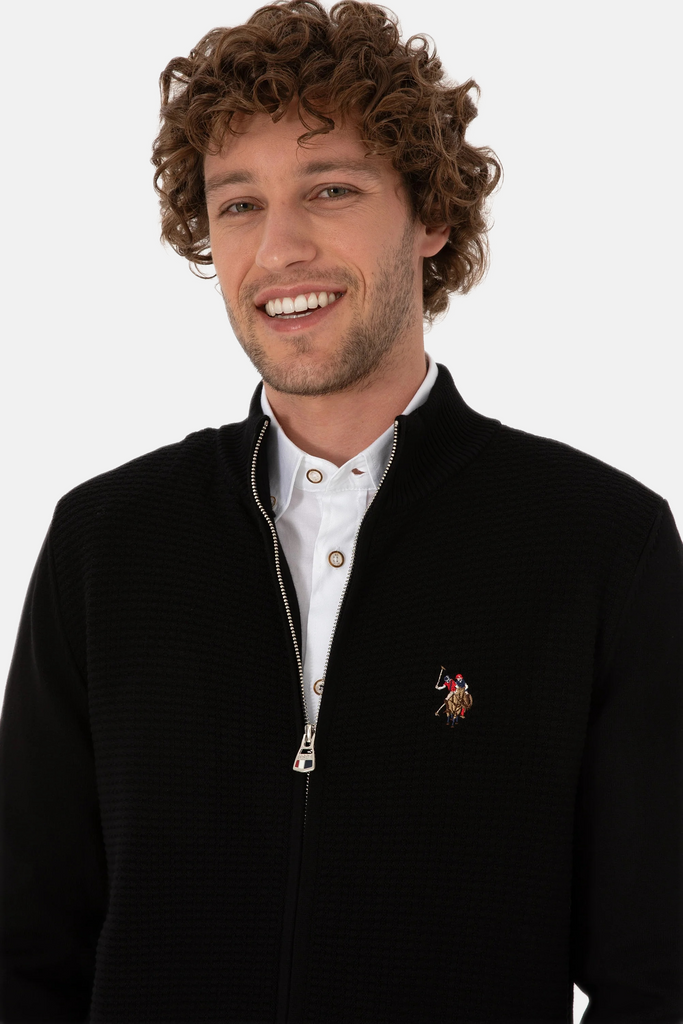 U.S. Polo Assn. crni muški džemper sa rajsferšlusom-[SKU]