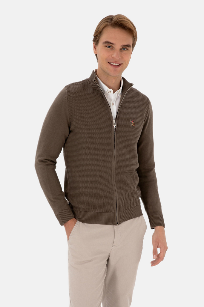 U.S. Polo Assn. smeđi muški džemper sa rajsferšlusom-[SKU]