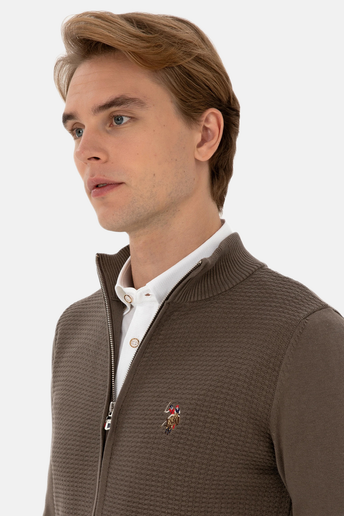 U.S. Polo Assn. smeđi muški džemper sa rajsferšlusom-[SKU]