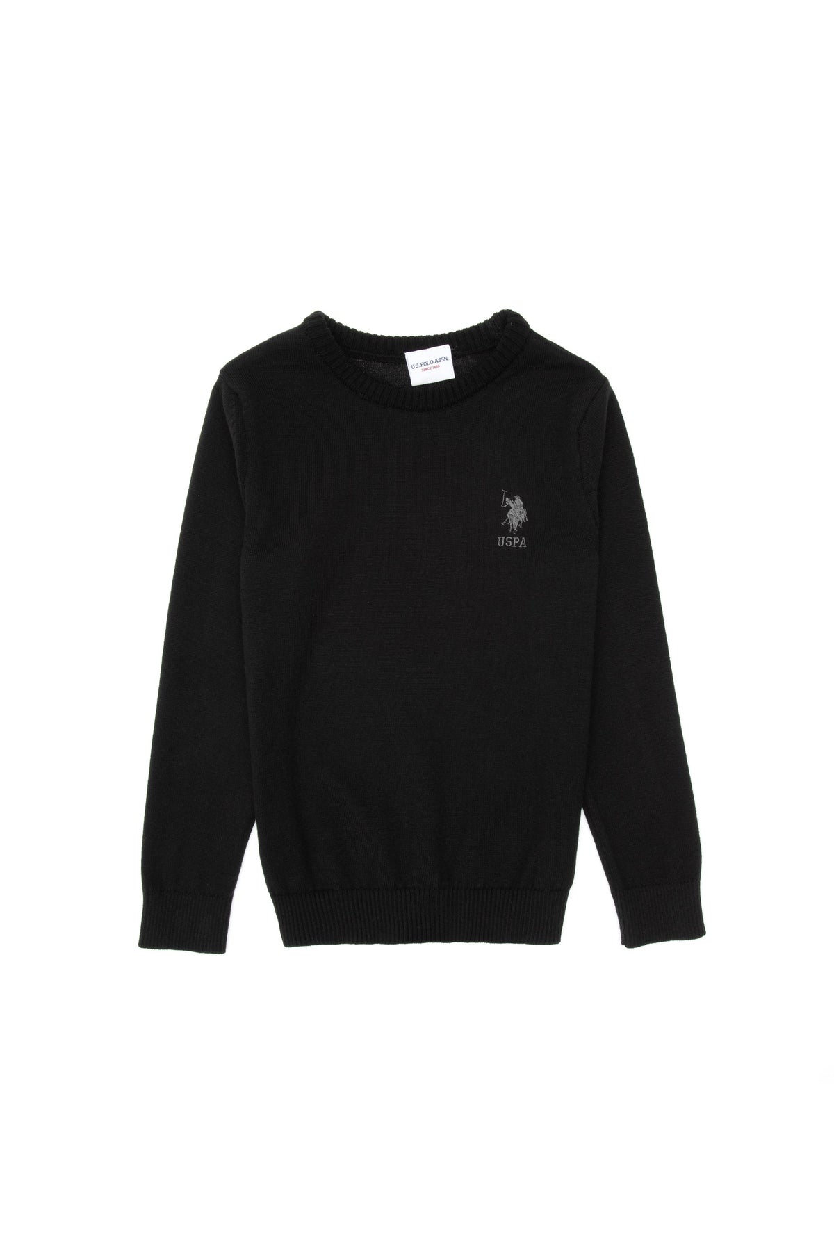 U.S. Polo Assn. crni džemper za dječake s okruglim izrezom i vezom logotipa
