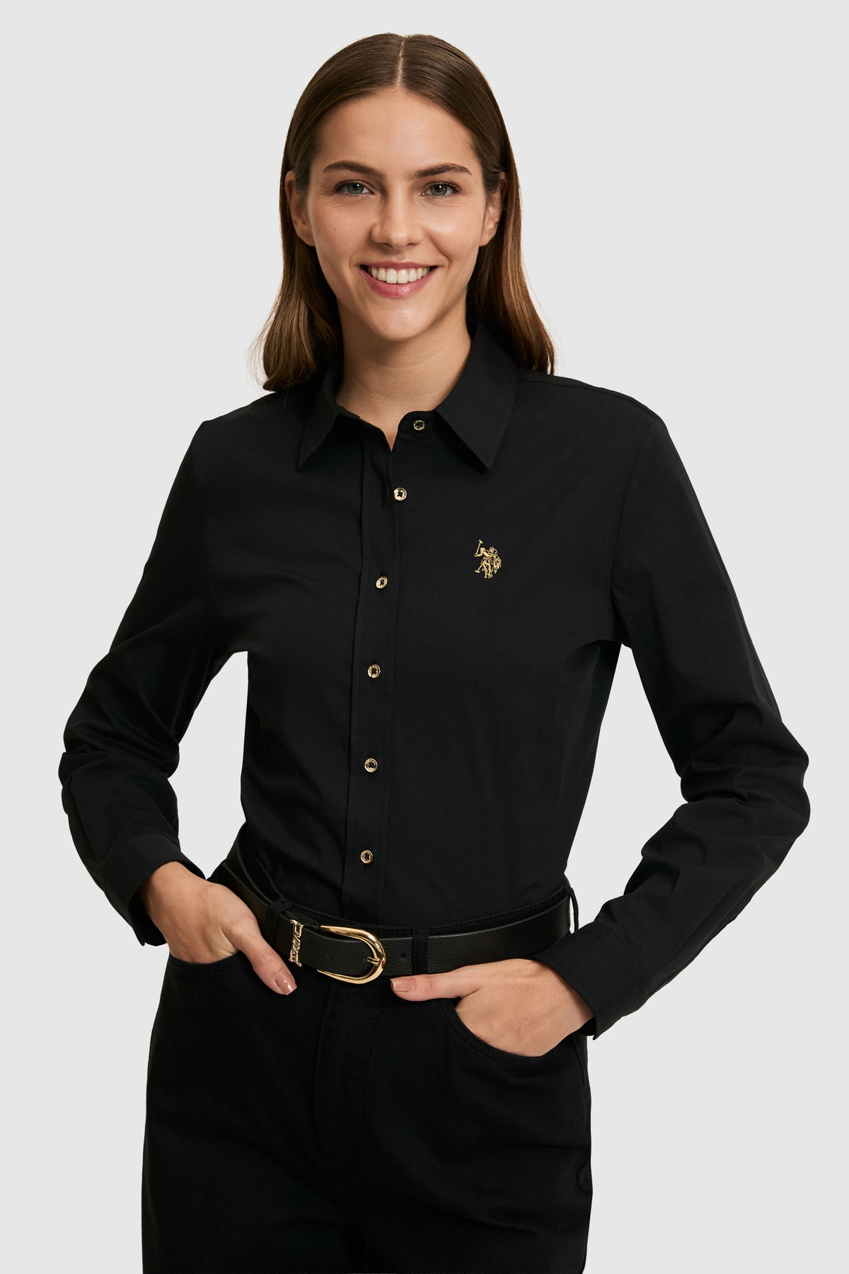 U.S. Polo Assn. crna ženska košulja sa zlatnim logom