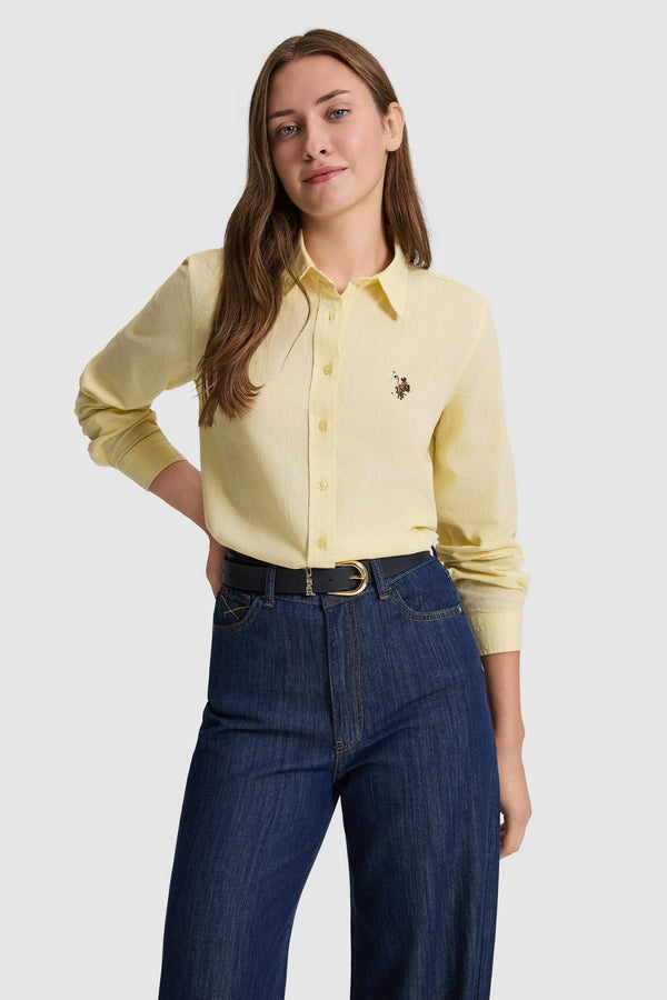 U.S. Polo Assn. svijetložuta ženska košulja na tanke pruge s vezenim logotipom