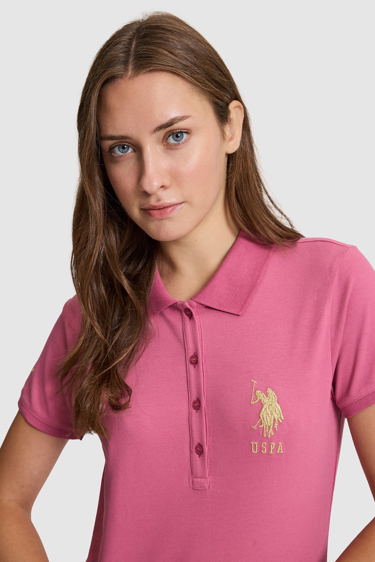 U.S. Polo Assn. roza ženska midi haljina s polo kragnom