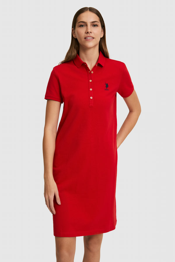 U.S. Polo Assn. crvena ženska haljina s polo kragnom