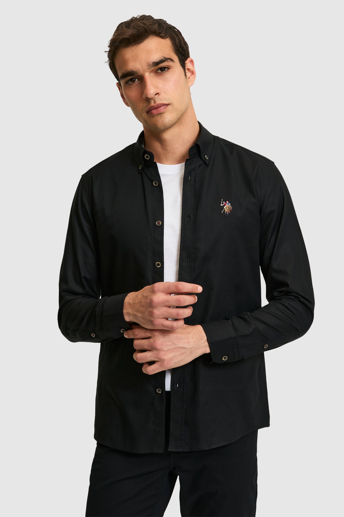U.S. Polo Assn. crna muška uska button-down košulja