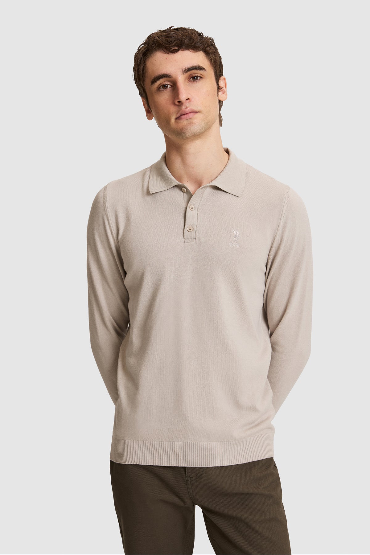U.S. Polo Assn. bež muška polo majica dugih rukava