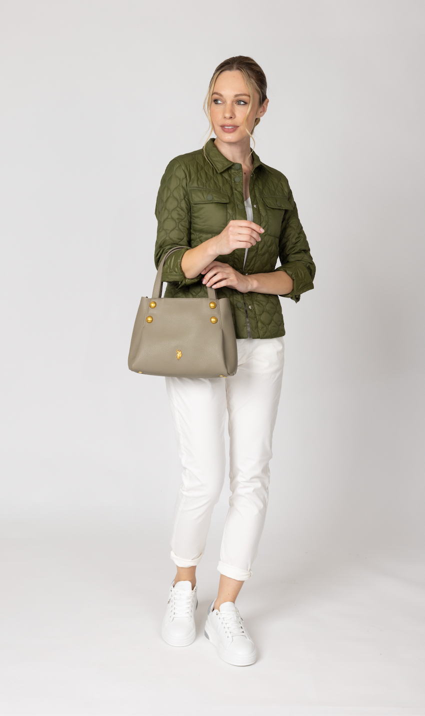 U.S. Polo Assn. khaki ženska torba s ručkama i zlatnim kuglicama