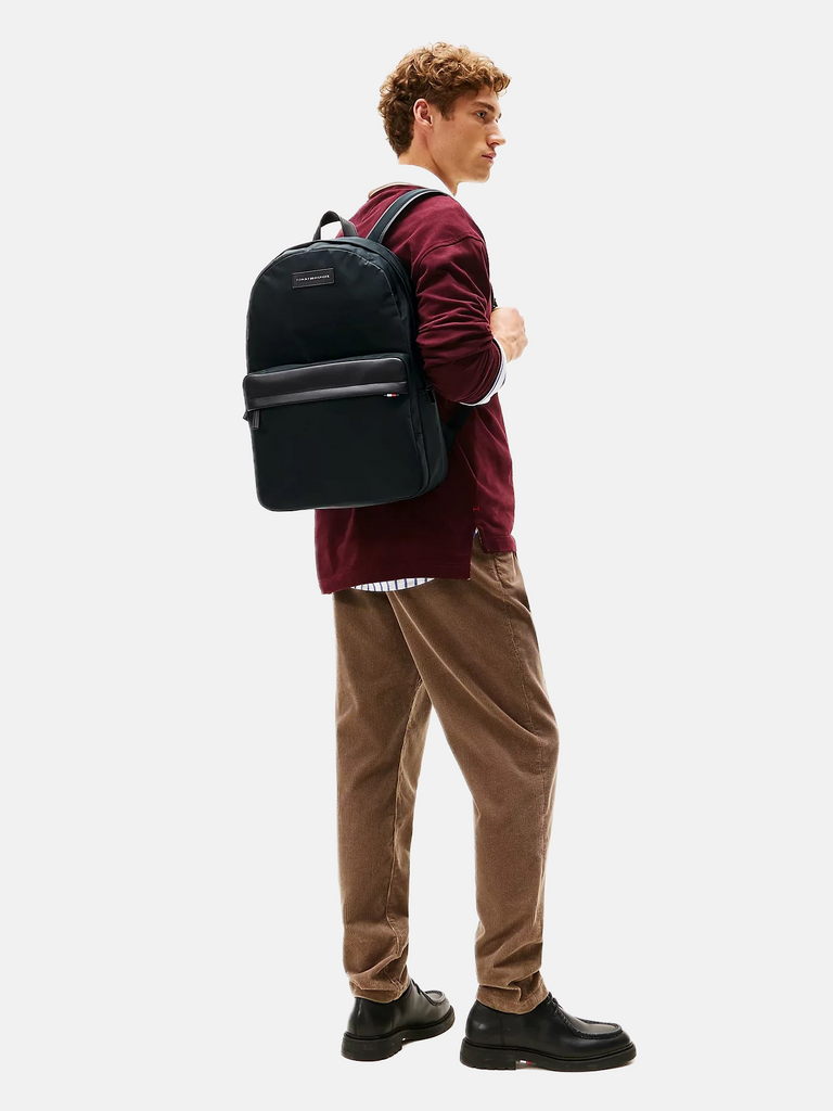 Tommy Hilfiger crni muški ruksak sa kožnim detaljima-[SKU]