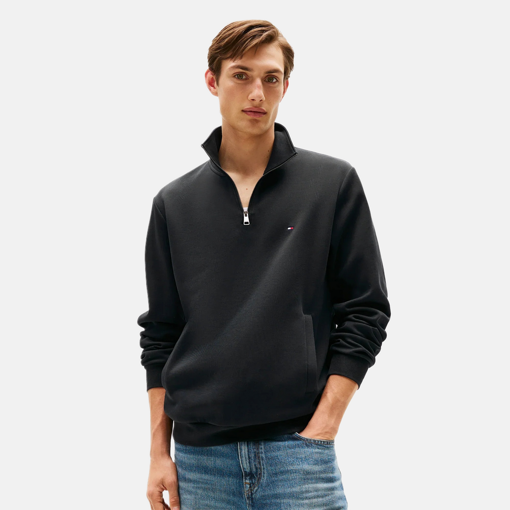 Tommy Hilfiger crni muški džemper sa zip zatvaračem-[SKU]