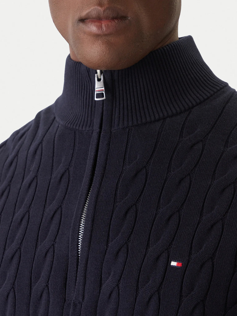 Tommy Hilfiger plavi muški džemper s pletenim uzorkom-[SKU]