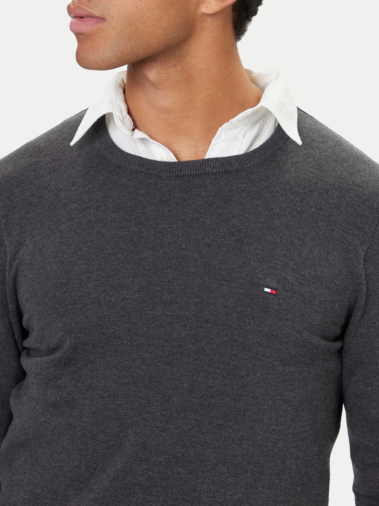 Tommy Hilfiger sivi muški džemper s okruglim izrezom-[SKU]