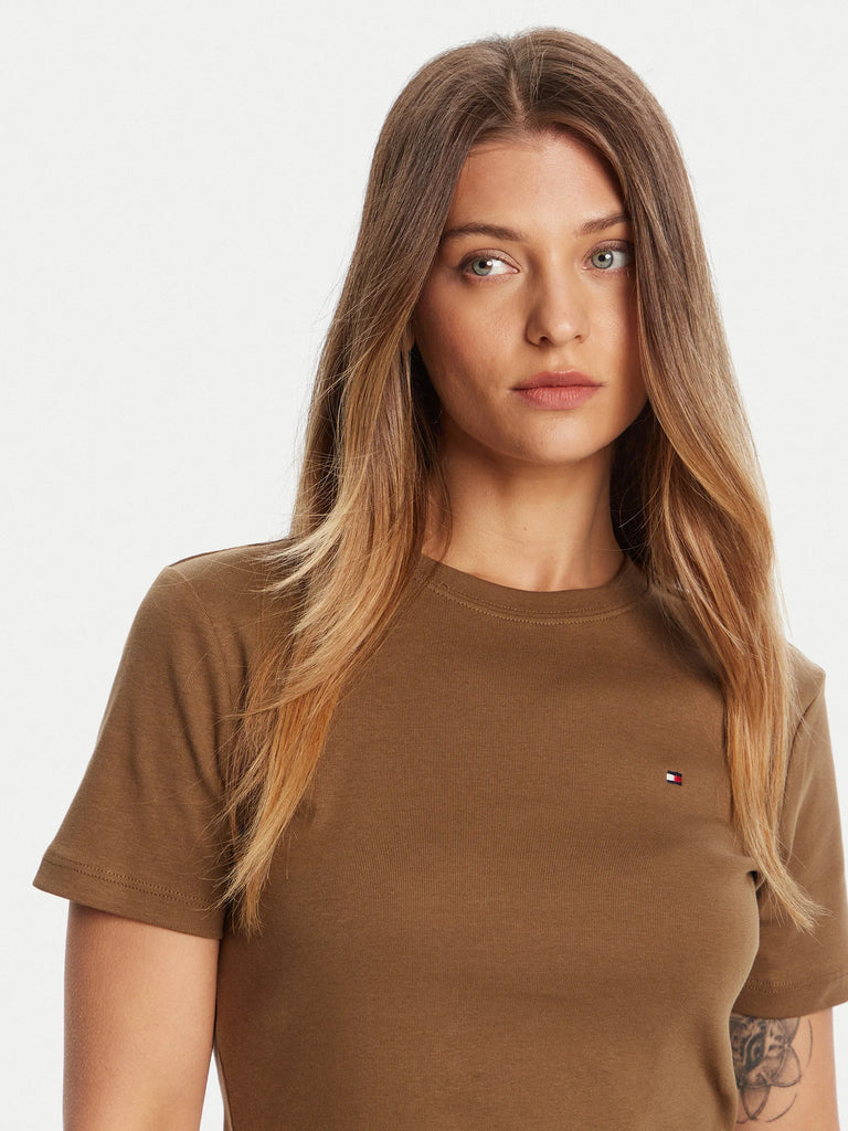 Tommy Hilfiger smeđa ženska majica s kratkim rukavima-[SKU]