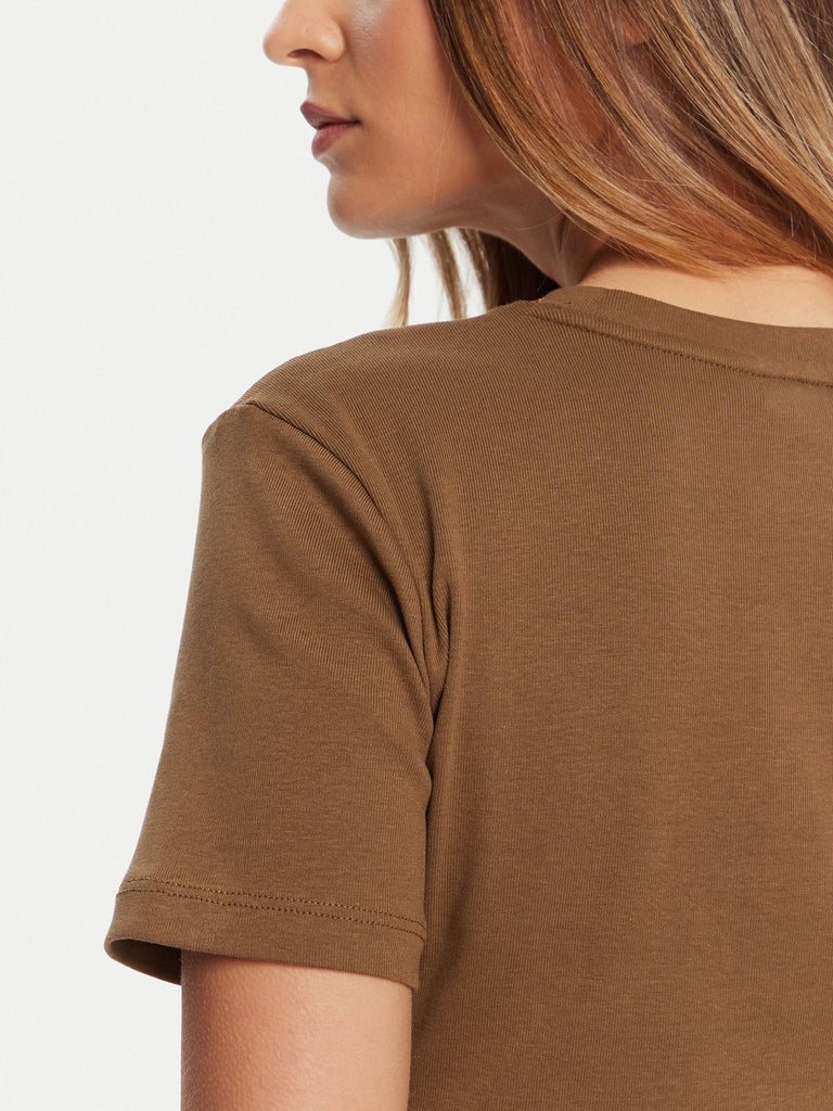 Tommy Hilfiger smeđa ženska majica s kratkim rukavima-[SKU]