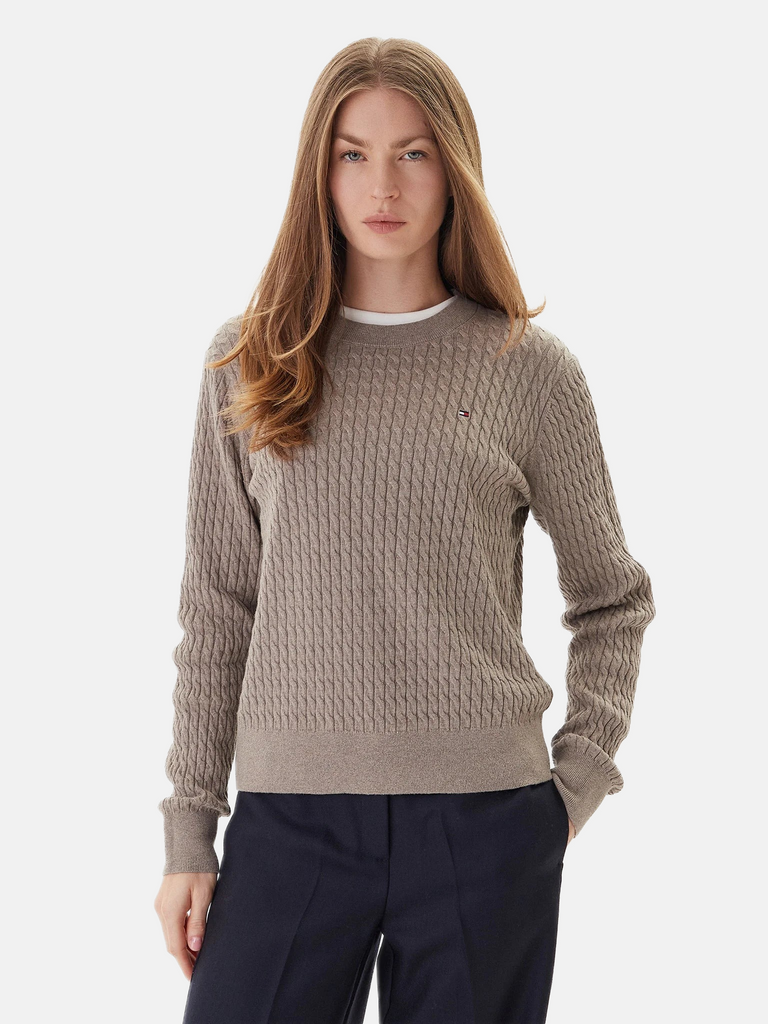 Tommy Hilfiger sivi ženski džemper s pletenim uzorkom-[SKU]