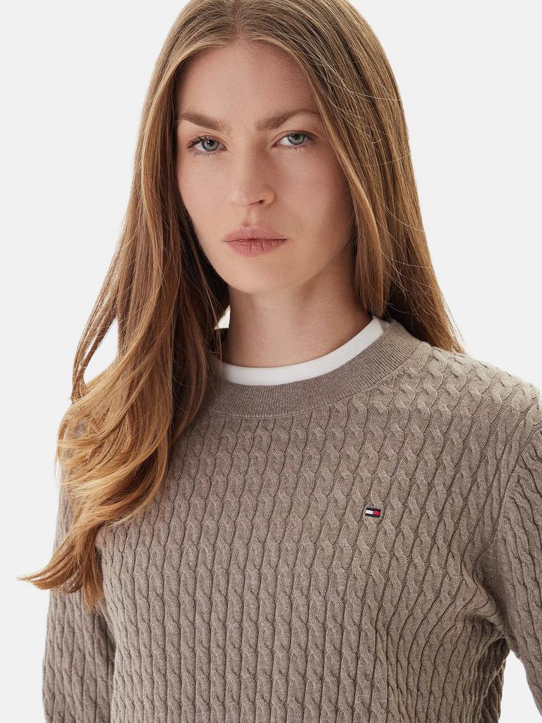 Tommy Hilfiger sivi ženski džemper s pletenim uzorkom-[SKU]