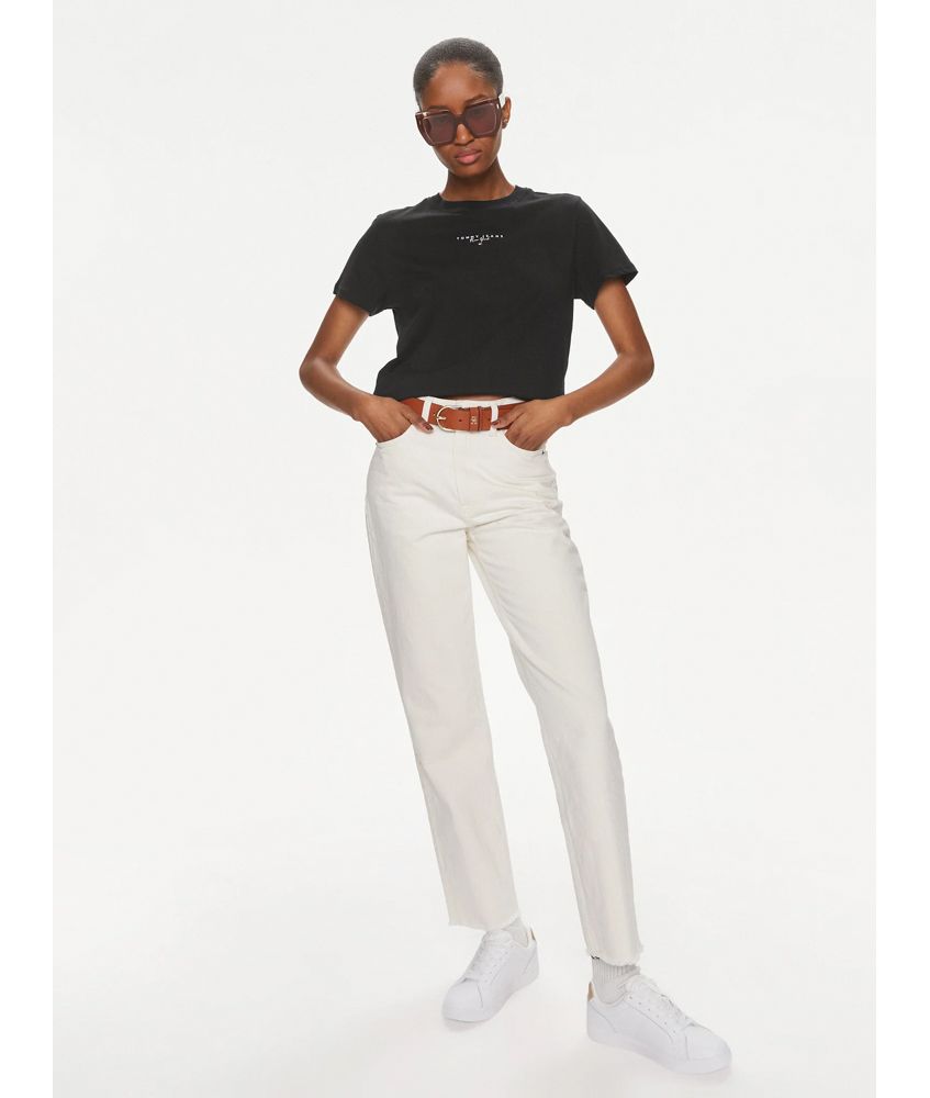 Tommy Hilfiger crna ženska majica s elegantnim detaljem-[SKU]