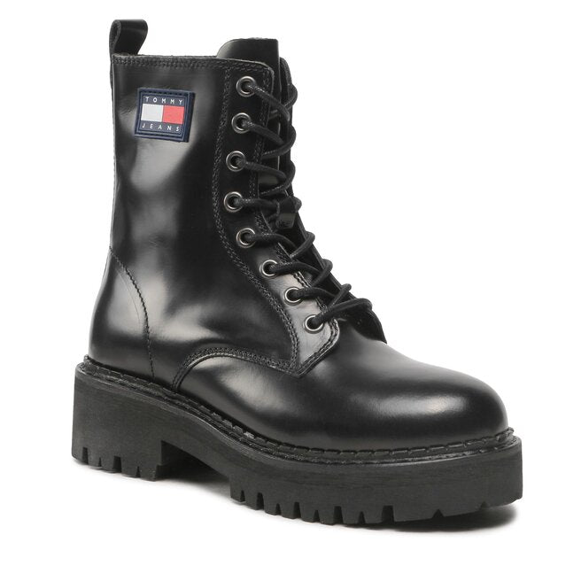 Tommy Hilfiger crne ženske kožne čizme na platformi