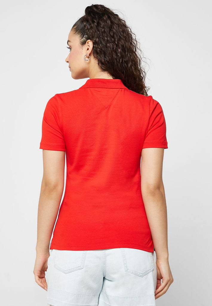 Tommy Hilfiger crvena ženska polo majica sa dugmićima-[SKU]