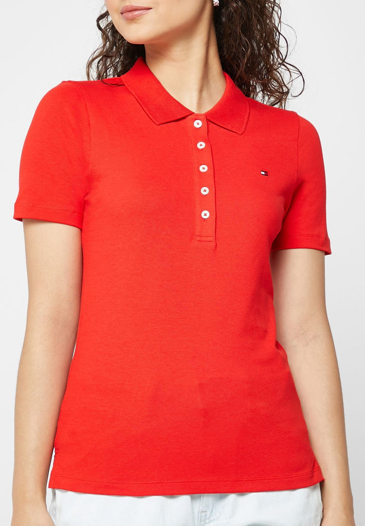 Tommy Hilfiger crvena ženska polo majica sa dugmićima-[SKU]