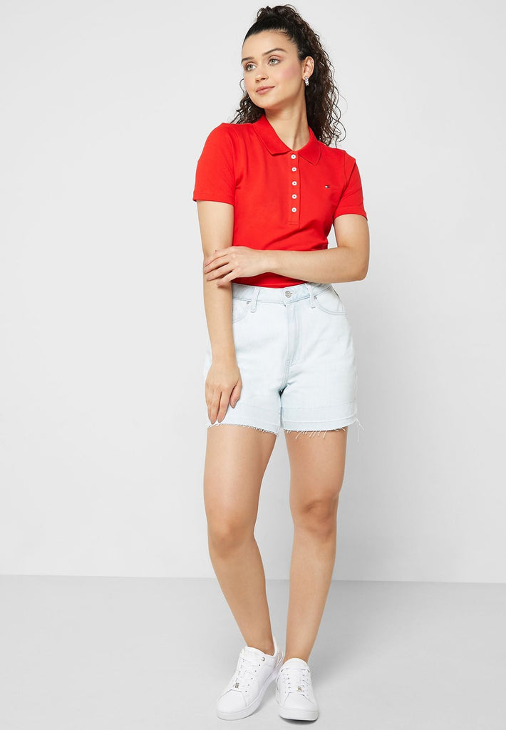 Tommy Hilfiger crvena ženska polo majica sa dugmićima-[SKU]