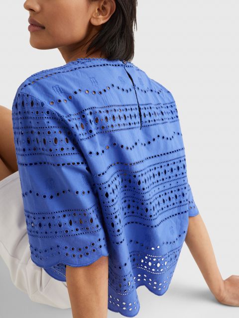 Tommy Hilfiger plava ženska bluza s prozračnim detaljima