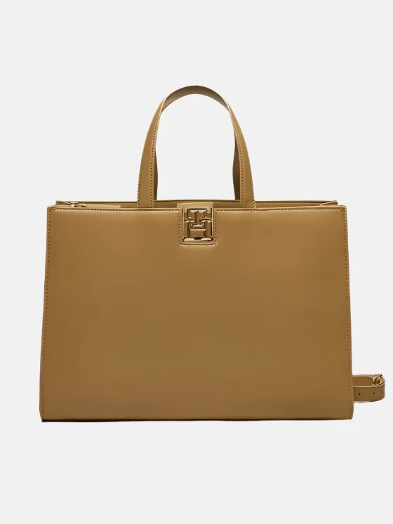 Tommy Hilfiger smeđa ženska torba s elegantnim remenom-[SKU]