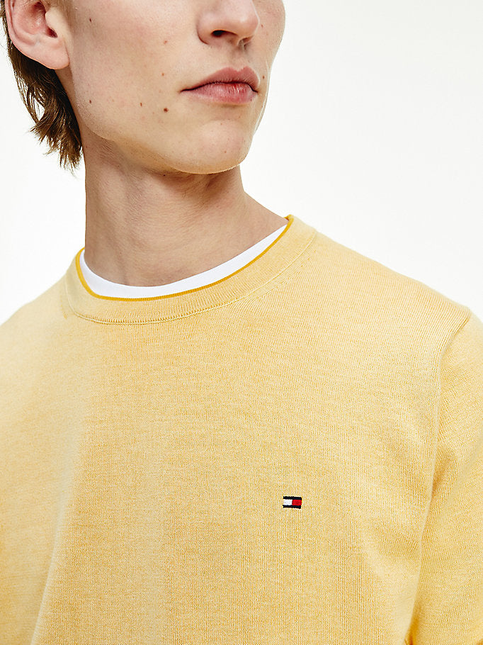 Tommy Hilfiger žuti muški džemper s okruglim izrezom-[SKU]