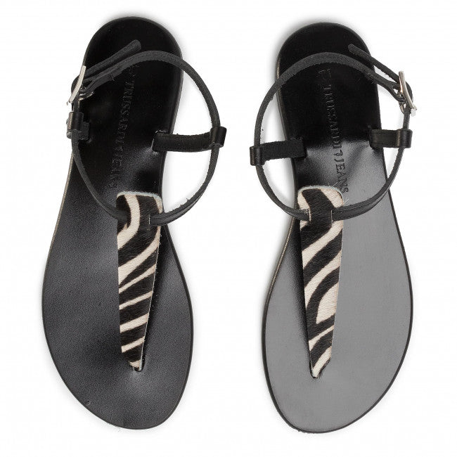 Trussardi crne ženske sandale s prugastim remenčićima
