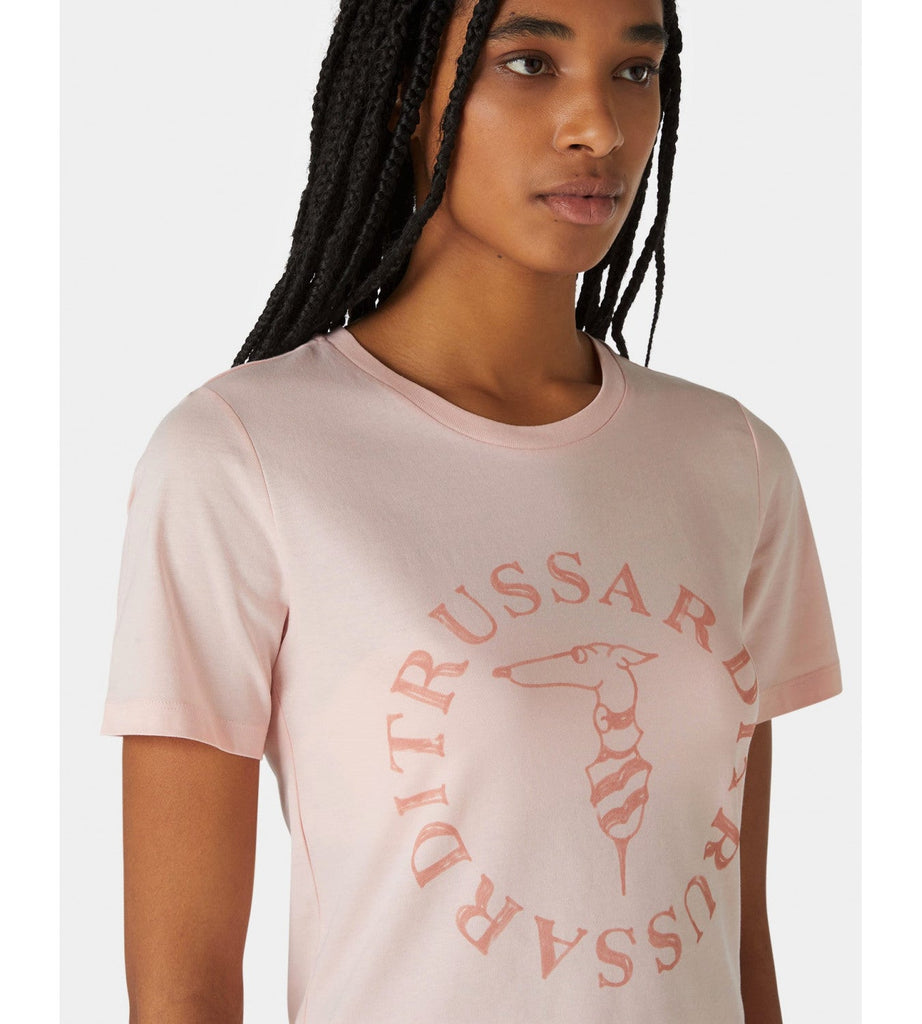 Trussardi roza ženska majica s reljefnim natpisom-[SKU]