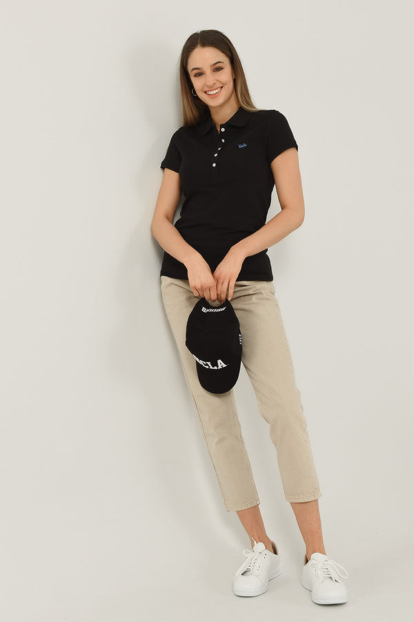 UCLA crna ženska polo majica kratkih rukava s malim plavim Ucla logom