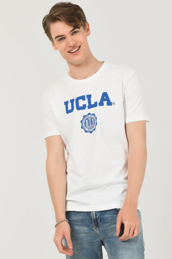 UCLA bijela muška majica kratkih rukava s plavim UCLA printom i grbom