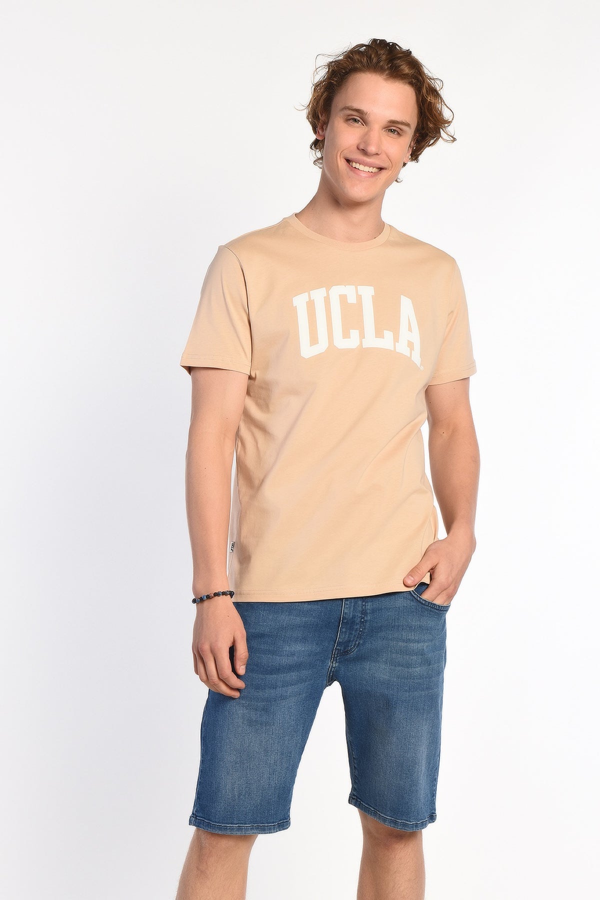 UCLA bež muška majica kratkih rukava s velikim bijelim UCLA natpisom