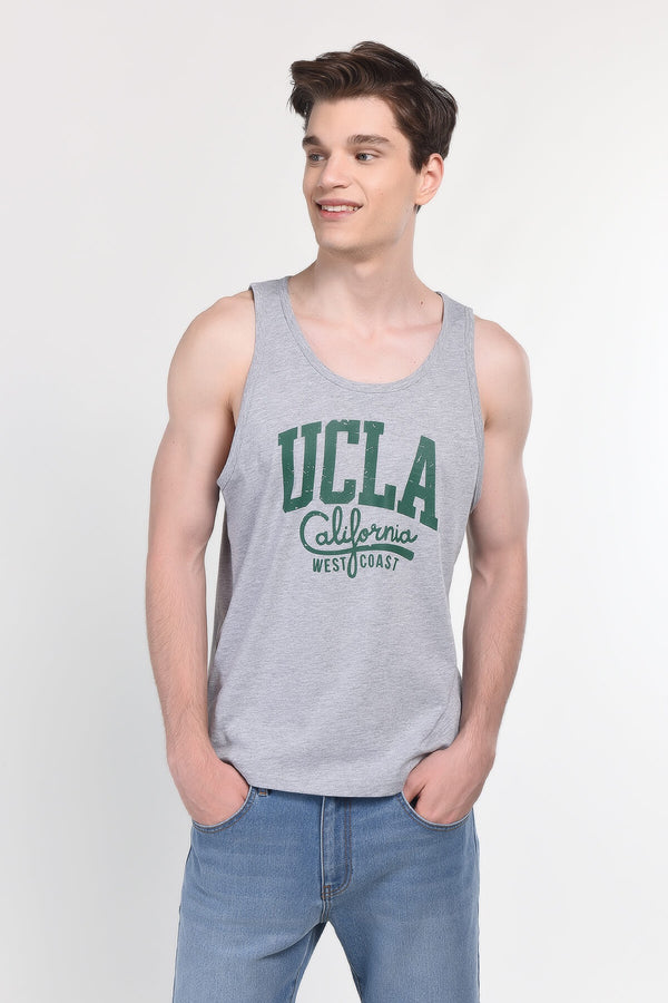 UCLA siva melirana muška majica bez rukava sa zelenim UCLA California printom