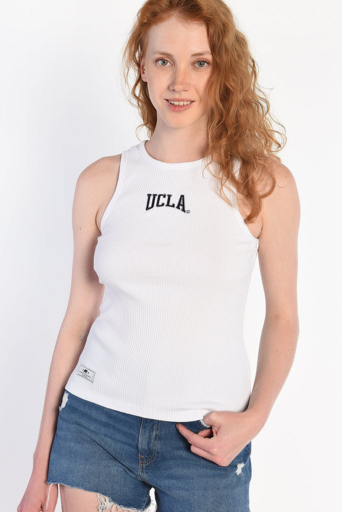 UCLA bijela ženska majica s rebrastim uzorkom