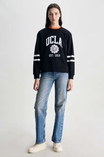 UCLA crna ženska majica s prugama na rukavima