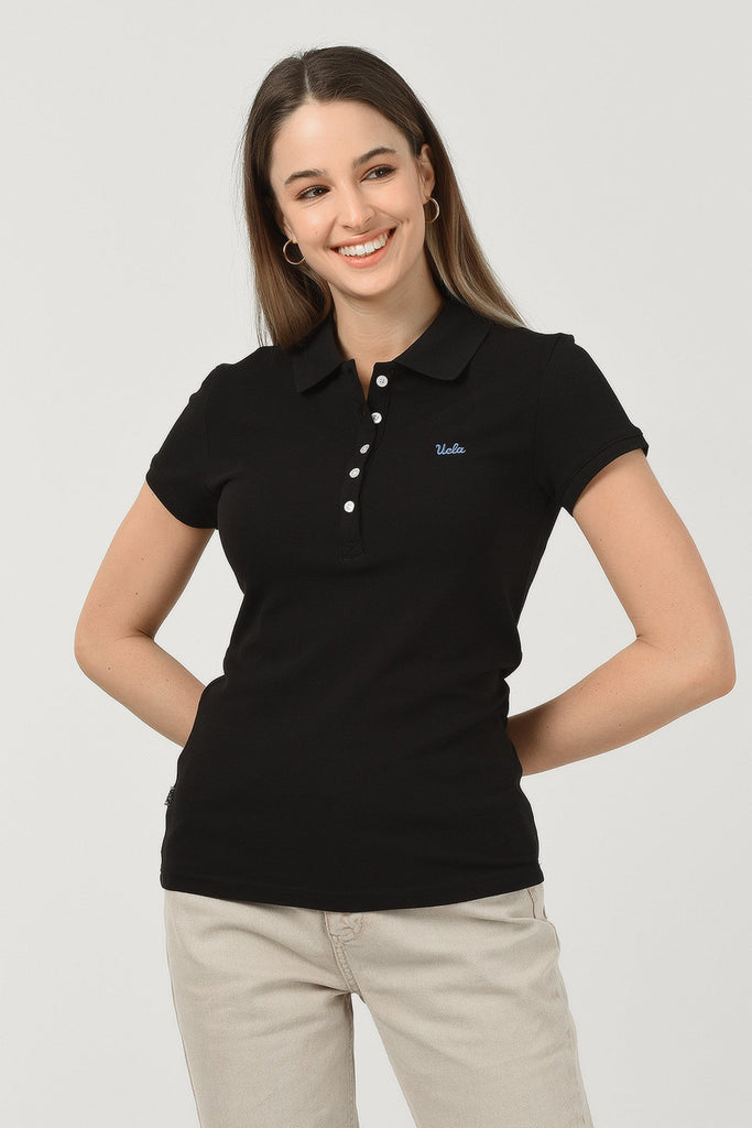 UCLA crna ženska polo majica sa kontrastnim detaljima