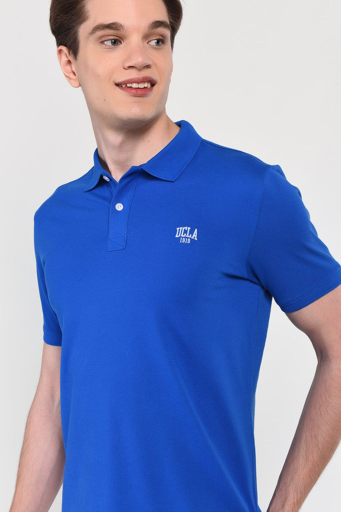 UCLA plava muška polo majica s kontrastnim ovratnikom-[SKU]