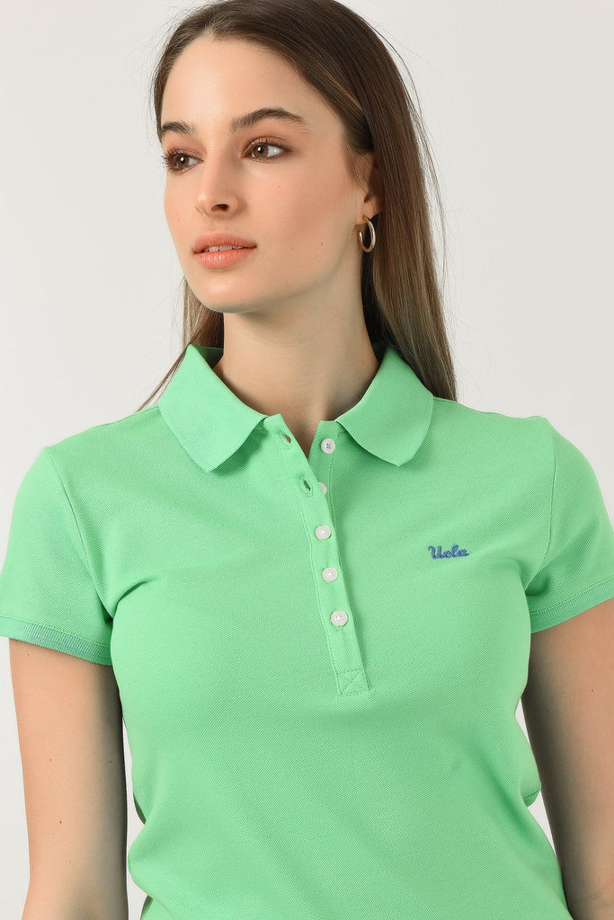 UCLA zelena ženska polo majica sa bijelim dugmadi
