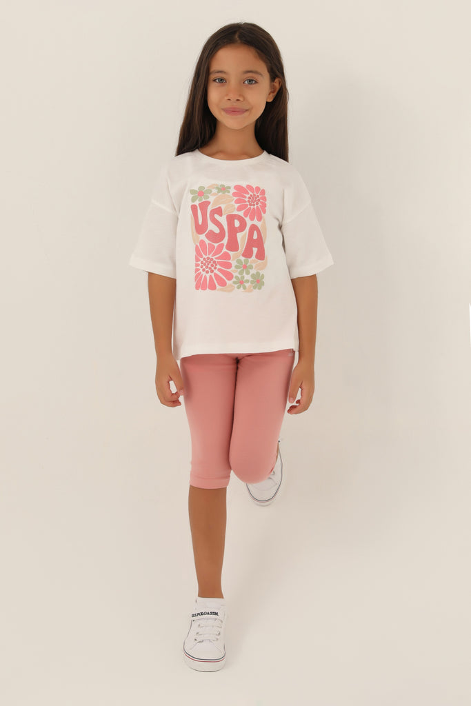 U.S. Polo Assn. bijeli set za djevojčice s cvjetnim motivom-[SKU]
