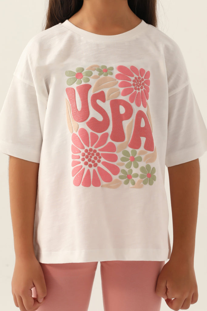 U.S. Polo Assn. bijeli set za djevojčice s cvjetnim motivom-[SKU]