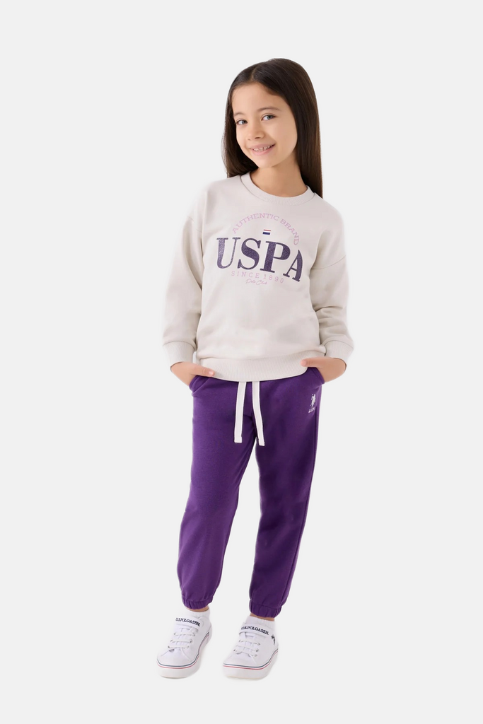 U.S. Polo Assn. siva trenerka za djevojčice s ljubičastim detaljima-[SKU]